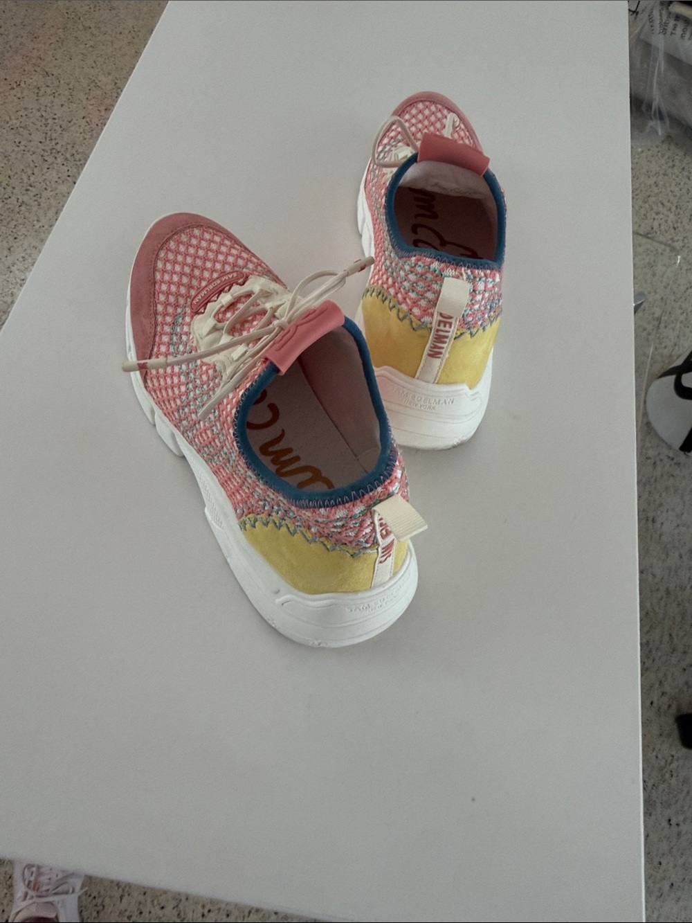 Sam Edelman Coral and Navy Knit Mesh Sneakers - Picture 3 of 6